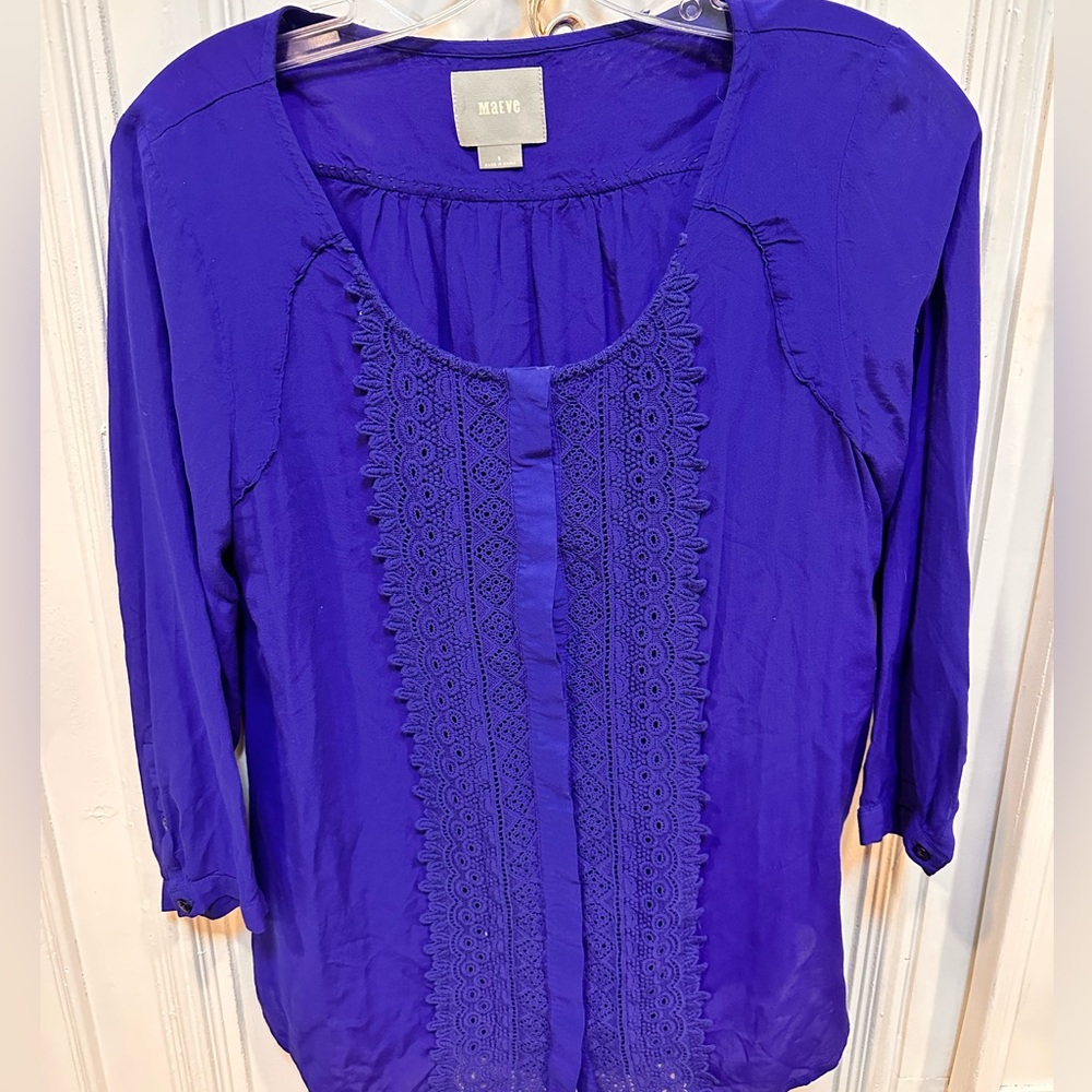 Maeve Royal Blue Blouse with Lace Detail